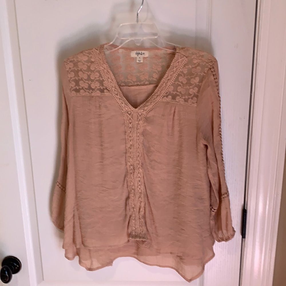 Style & Co embroidered pink blouse with details